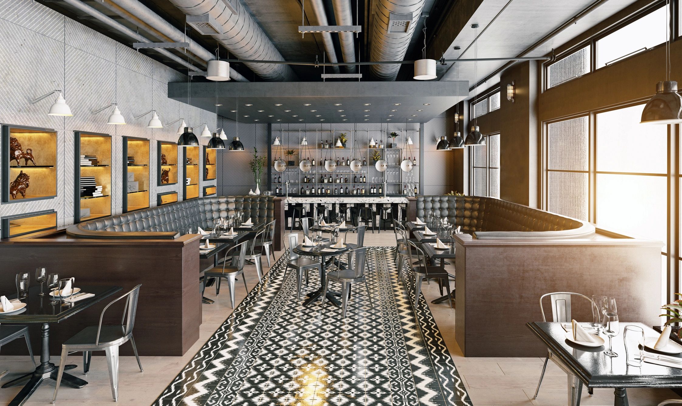 Restaurant dining area with modern interior
