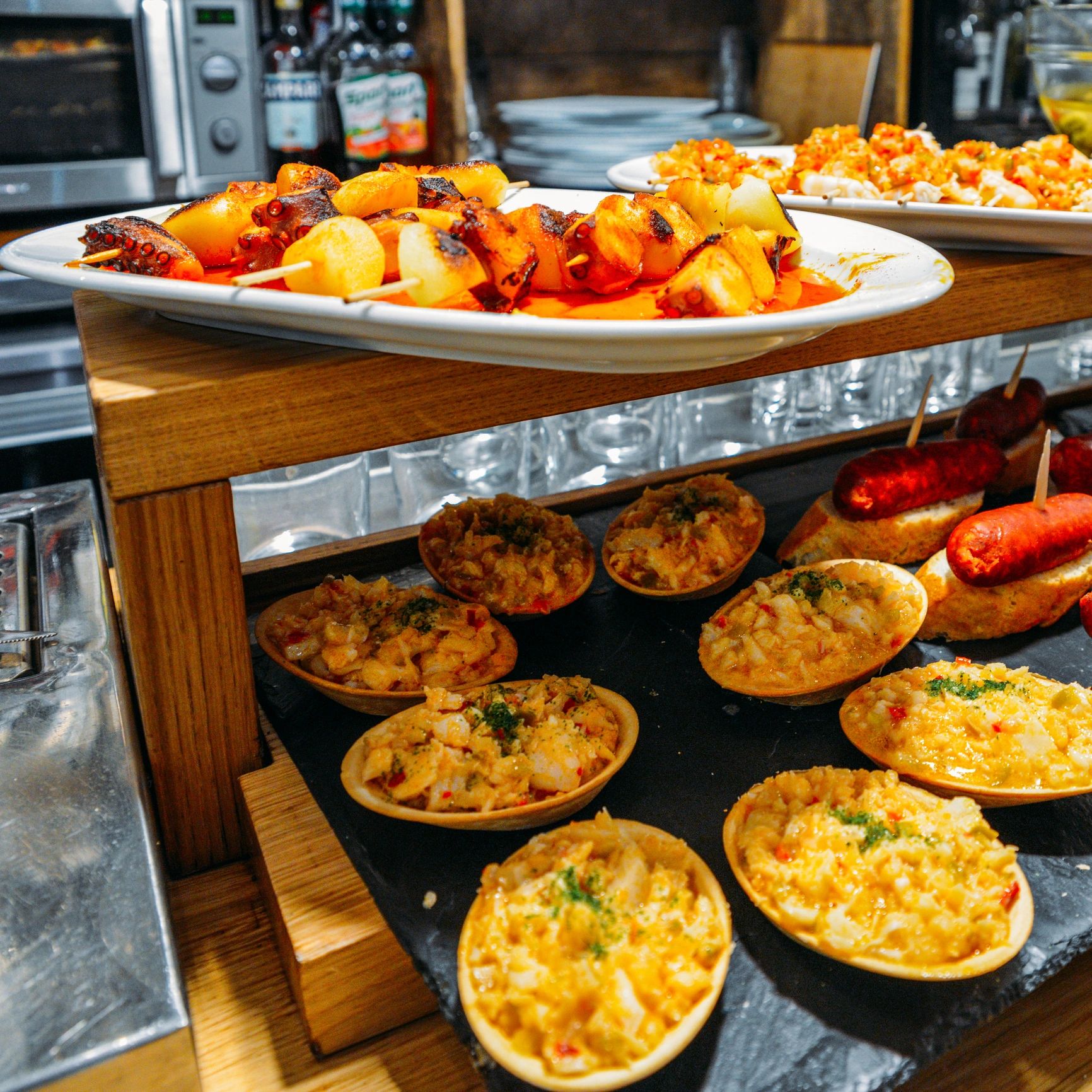 Basque pintxos served on a bar counter